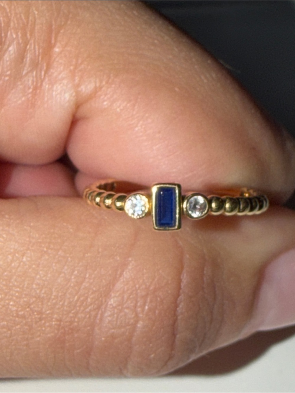 18K Solid Gold Adjustable Ring – Blue Zircon Stone – Minimalist Stackable Ring - Picture 5 of 5